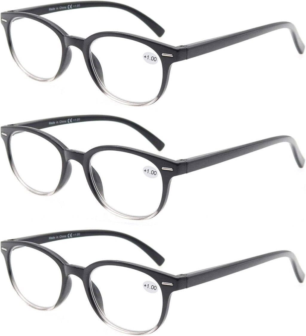 MODFANS Round Stylish Reading Glasses 3 Pair with Spring Hinge Fashion Glasses for Reading for Men and Women +2.50