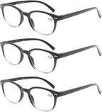 MODFANS Round Stylish Reading Glasses 3 Pair with Spring Hinge Fashion Glasses for Reading for Men and Women +1.50