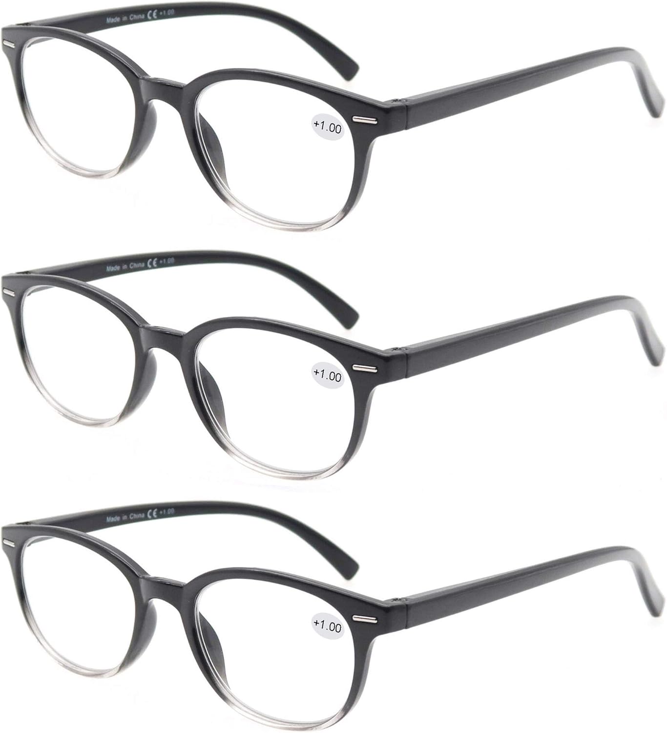 MODFANS Round Stylish Reading Glasses 3 Pair with Spring Hinge Fashion Glasses for Reading for Men and Women +1.50