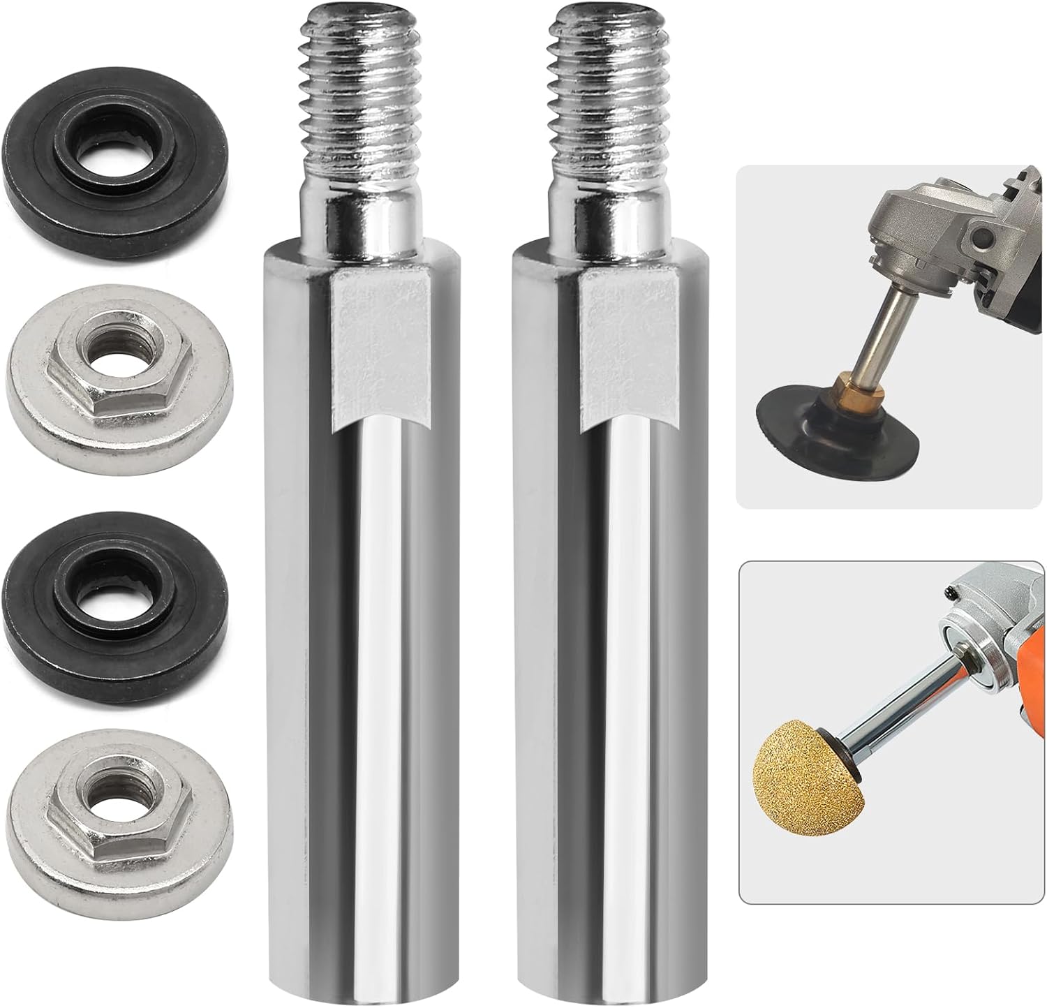 M10 Angle Grinder Extension Connecting Rod Shaft, 3/8" M10 Thread Polishing Machine Adapter Lever with Attachmentsfor 100 Type Angle Grinder/Polisher(2Pcs)