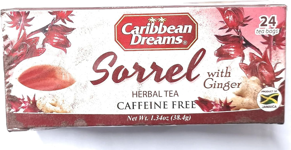 Caribbean Dreams Sorrel & Ginger Tea, 24 Tea Bags, All Natural, Caffeine Free, Herbal Tea, White, (CD S&G)