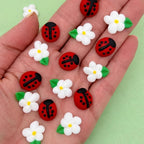 Icing Ladybugs and Daisies | Edible Decorations | Mini Icing Ladybugs & White Sugar Daisies | Spring Cake Toppers | Simply Sucré (18 Ladybug/Daisies)