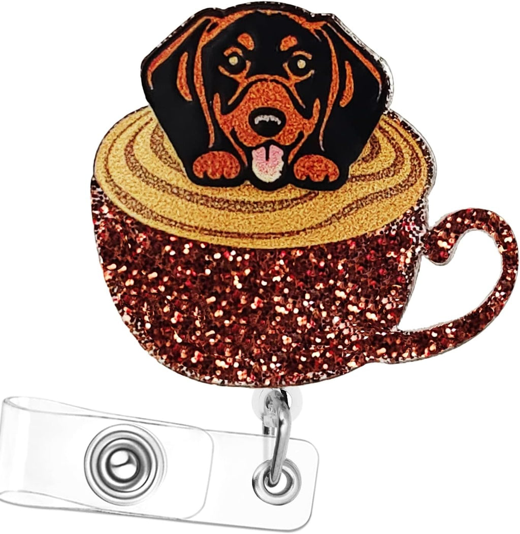 Funny Dog Badge Reel Retractable Cute Coffee Badges Holder Accessories Funny ID Clip for Nursing Doctor Student Teacher Healthcare Medical Work Assistant MA CNA Gifts