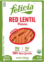 Felicia Gluten Free Pasta, Red Lentil Penne, 26G Protein per Serving, Organic High Protein and Fiber Noodles, Designed in Italy, Plant Based, Made From 100% Lentils, Non GMO, 8.8 Oz, 6 Boxes