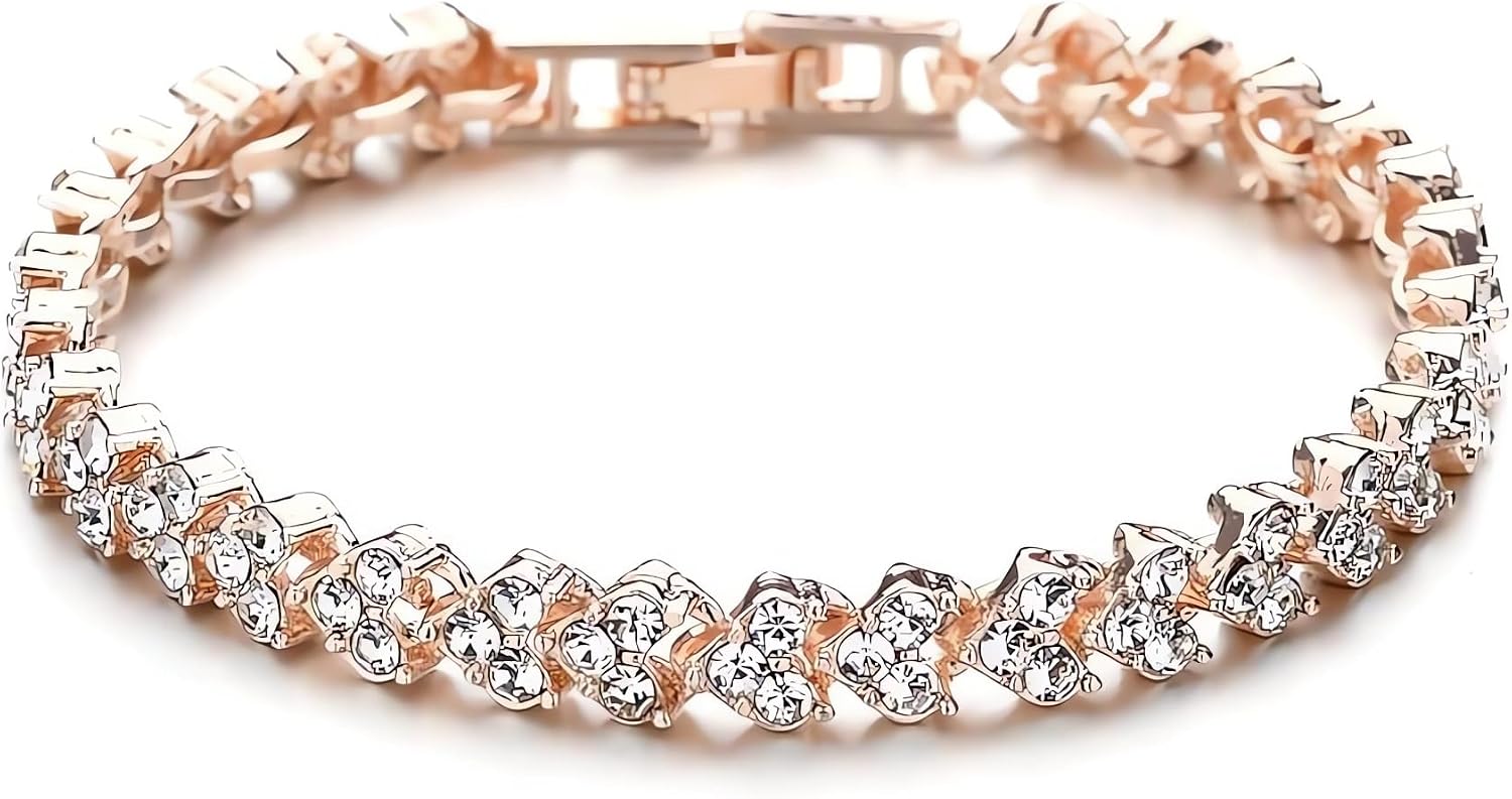 Mothers Day Gift Silver Crystal Tennis Bracelet for Women – Elegant Full Zircon Sparkle, Slim Stackable Design, Secure Clasp, Dainty Luxury Jewelry Gift for Her