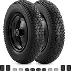 4.80/4.00-8 Tire, 14.5" Flat-free Solid Tire Wheels with 5/8" Axle Bore Hole, 3-7" Centered Hub, Universal Fit 4.80/4.00-8, 3.50/3.00-8, 4.00-6 Wheelbarrow Wheels(Black, 2 Pack)