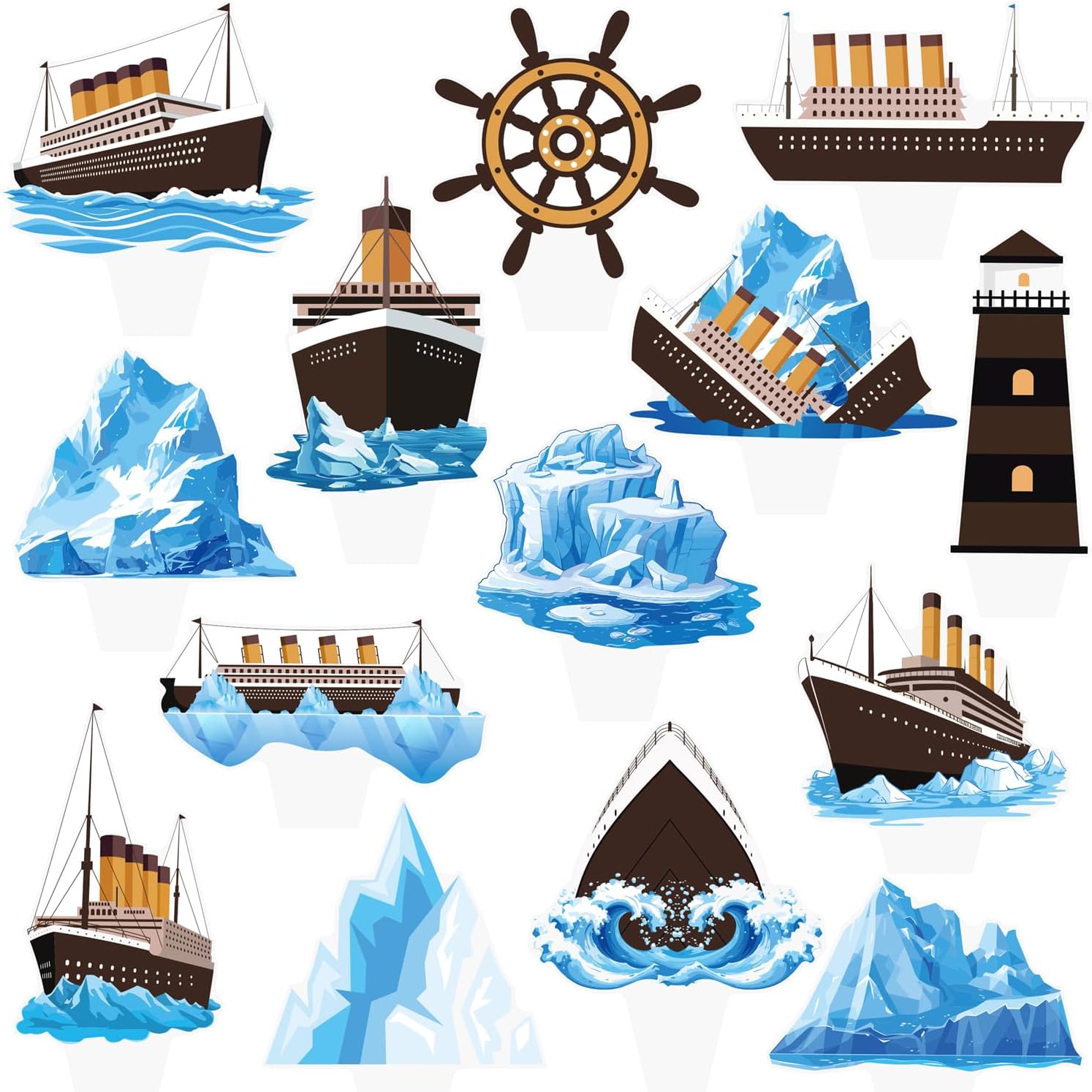 48PCS Nautical Party Cupcake Toppers Cruise Ship Birthday Party Decorations Ocean Ship Cake Decorations Iceberg Lighthouse Cupcake Picks for Cruise Liner Nautical Theme Birthday Baby Shower Supplies