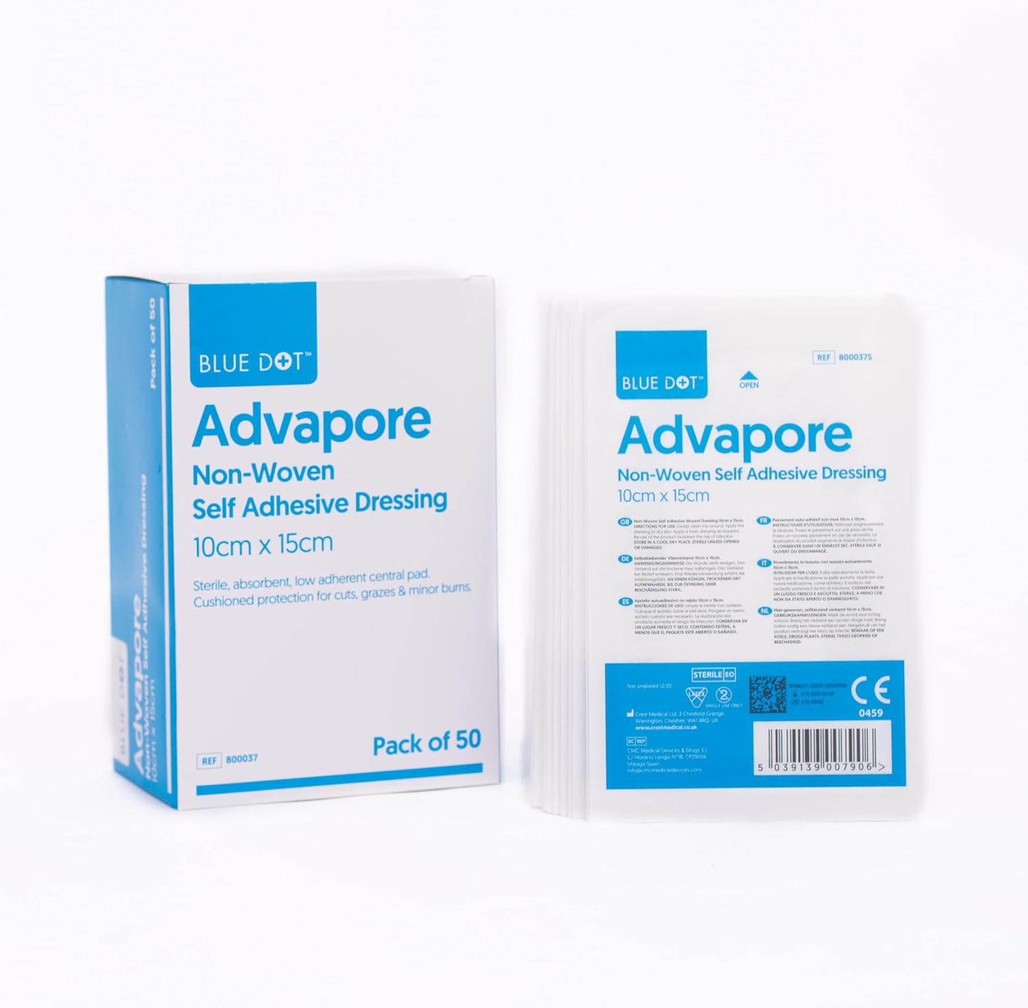Blue Dot Advapore Fabric Non-Woven Self Adhesive Wound Dressing 50-Piece Set, 10 cm x 15 cm Size