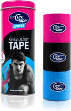 CureTape Sports | Kinesiology Tape for Muscle & Joint Pain | Elastic Therapeutic Tape | Waterproof Athletic Tape | Medical K Tape | 25% Stronger Adhesion | Pink, Black, Blue | 2inx8ft | (Pack of 3)