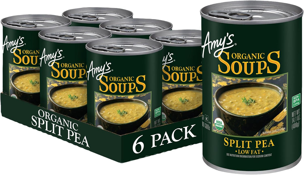 Amy's Soup, Vegan Split Pea Canned Soup, Gluten Free, Made With Organic Split Peas and Vegetables, 14.1 OZ (6 Pack)