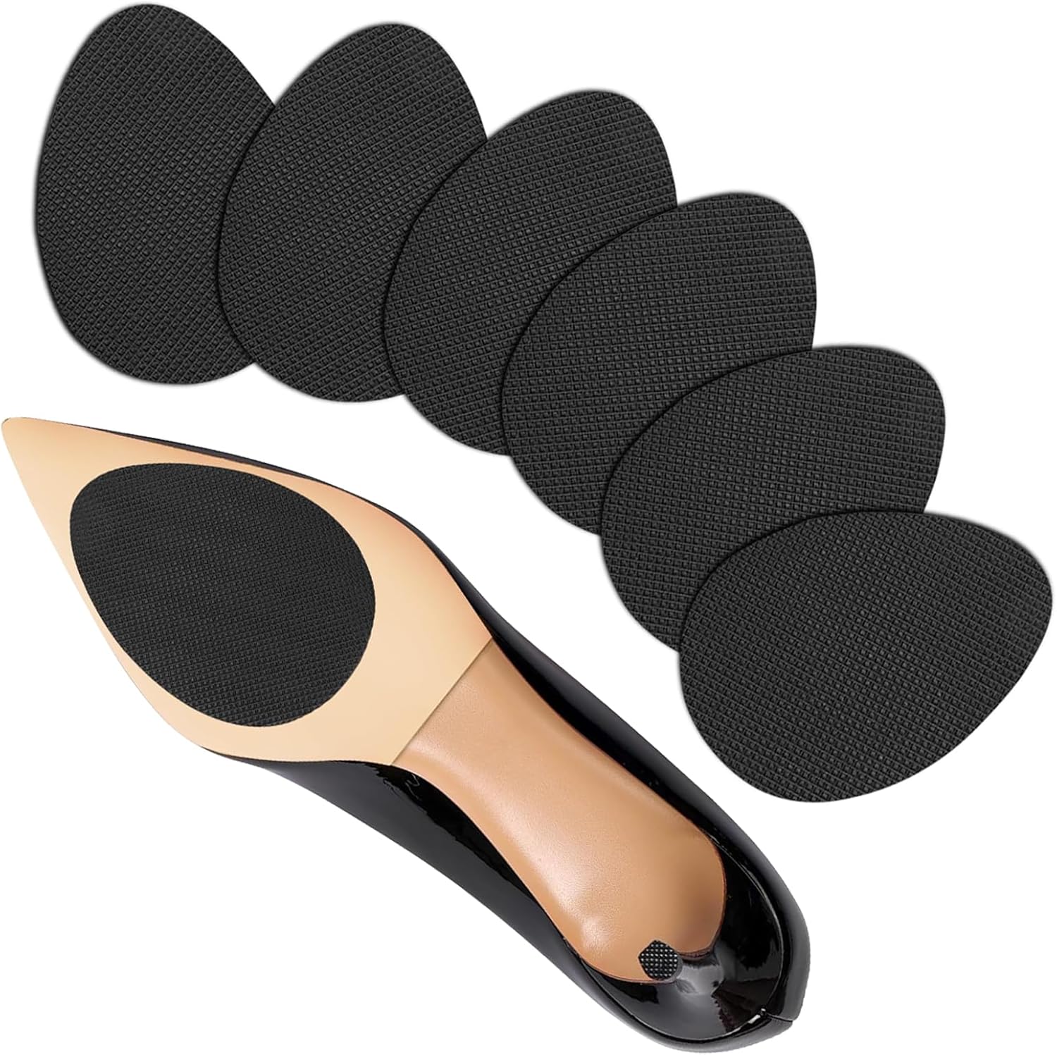 Non-Slip Shoes Pads, Self-Adhesive Shoe Grips on Bottom of Shoes, High Heels Anti-Skid Shoe Grips Stickers, Silicone Shoe Sole Protectors (Black 6PCS)