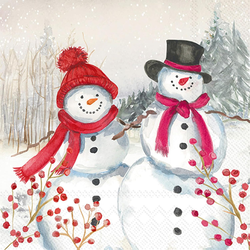 IHR Ideal Home Range Cocktail Napkins Disposable 3-Ply Paper Party Napkin Pack, 5" x 5", Snowmen Family, 20-Count