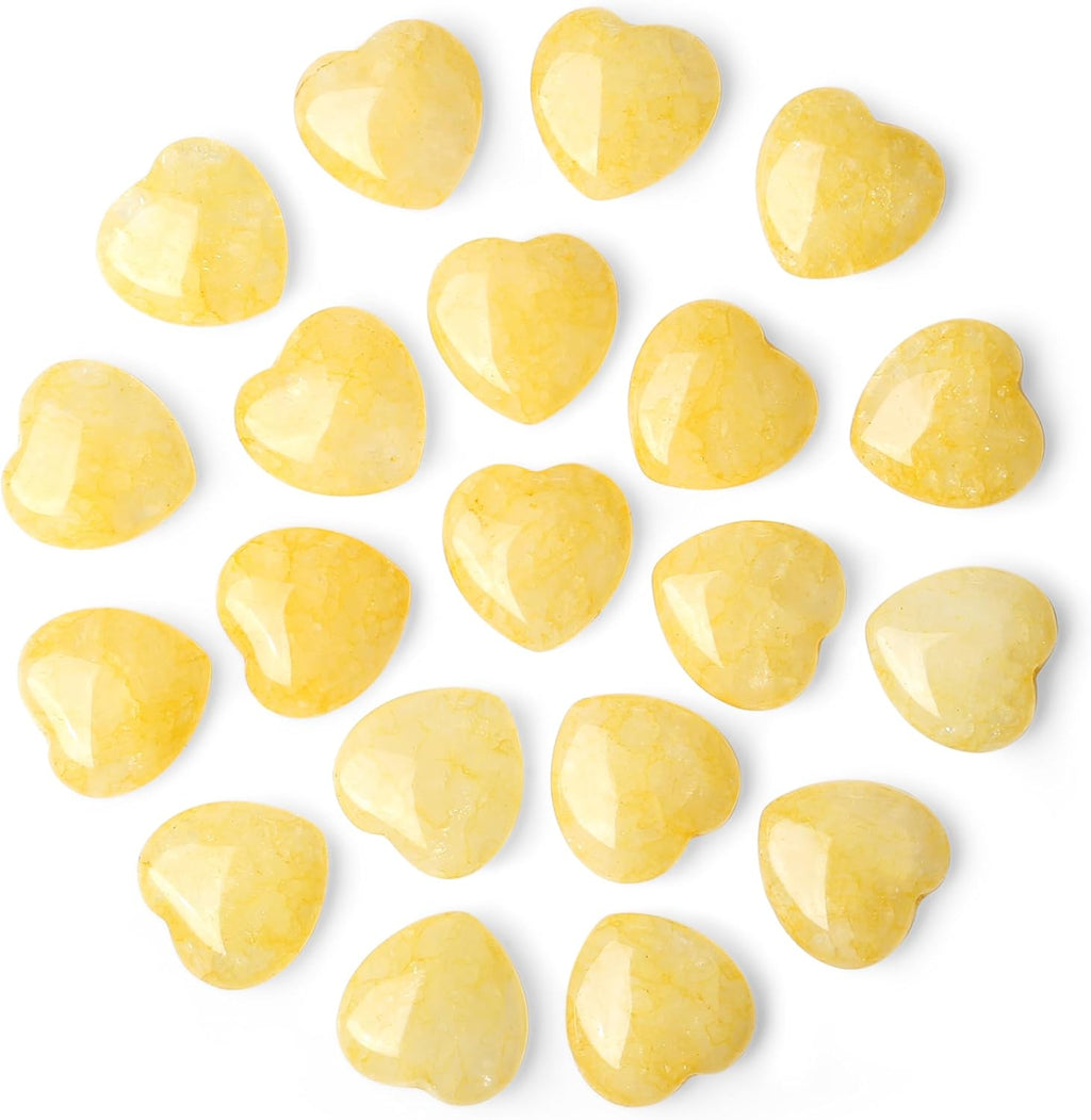 20PCS Citrine Healing Crystals Stones Heart Shaped Polished Crystal Stone Love Cute Pocket Thumb Reiki Wholesale Set Gifts Energy Balancing Meditation Mothers Day Bulk Gifts for Women