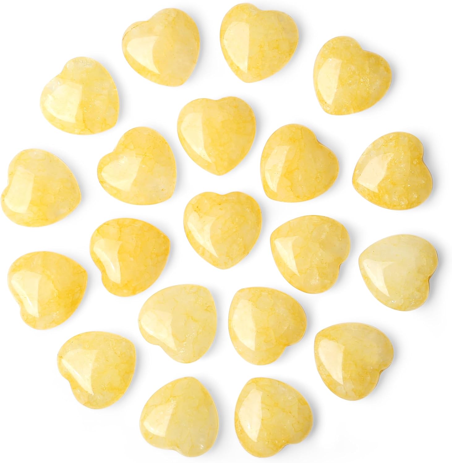 20PCS Citrine Healing Crystals Stones Heart Shaped Polished Crystal Stone Love Cute Pocket Thumb Reiki Wholesale Set Gifts Energy Balancing Meditation Mothers Day Bulk Gifts for Women