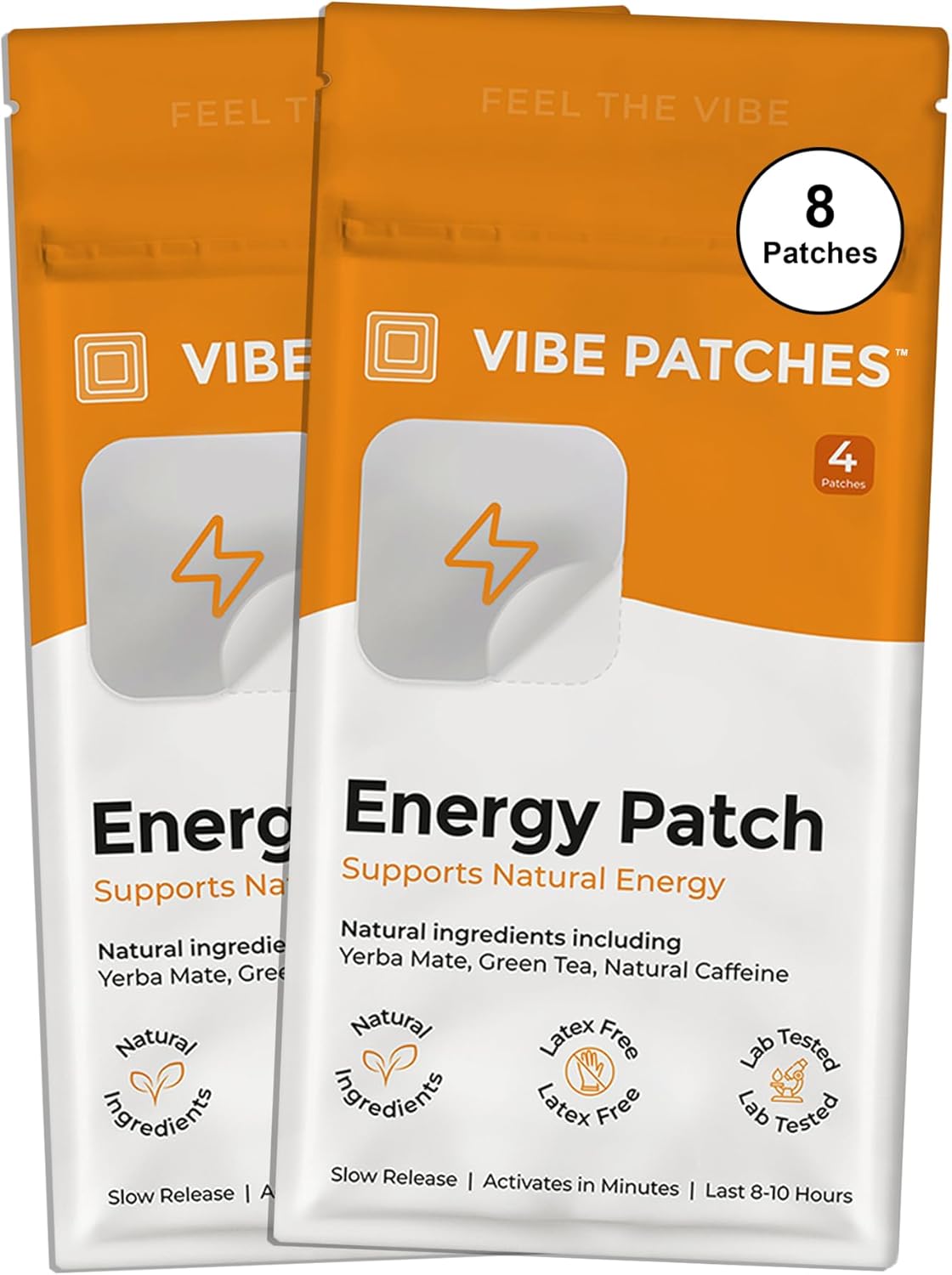 Energy Patch | Wearable Wellness for Caffeine Support with Yerba Mate Green Tea | Long Lasting Patch for 10 Hours | Vegan & Latex Free | 4 Patches Per Pack, 2 Pack