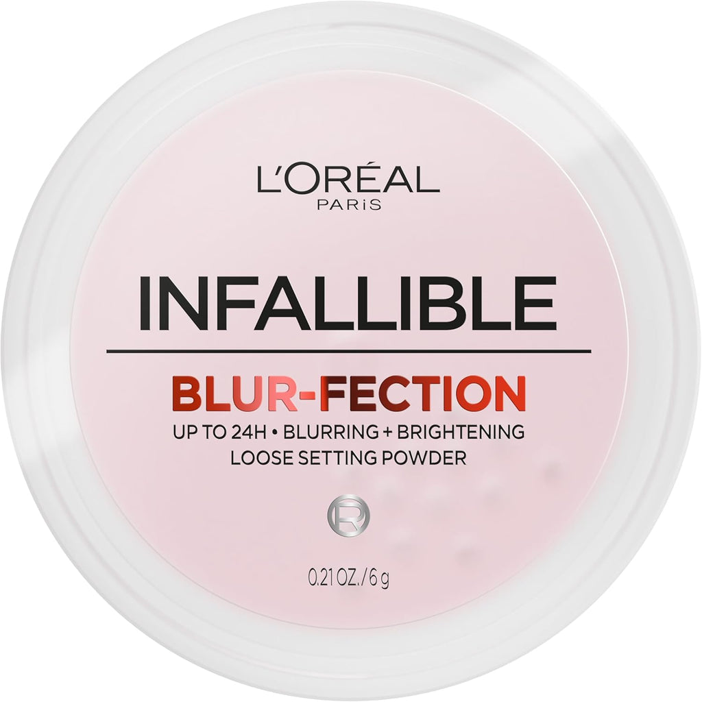 L'Oreal Paris Infallible Blur-fection Longwear Loose Setting Powder, Blurring Face Powder With Up to 24HRs of Wear, Brightening Light Pink, 1 Kit