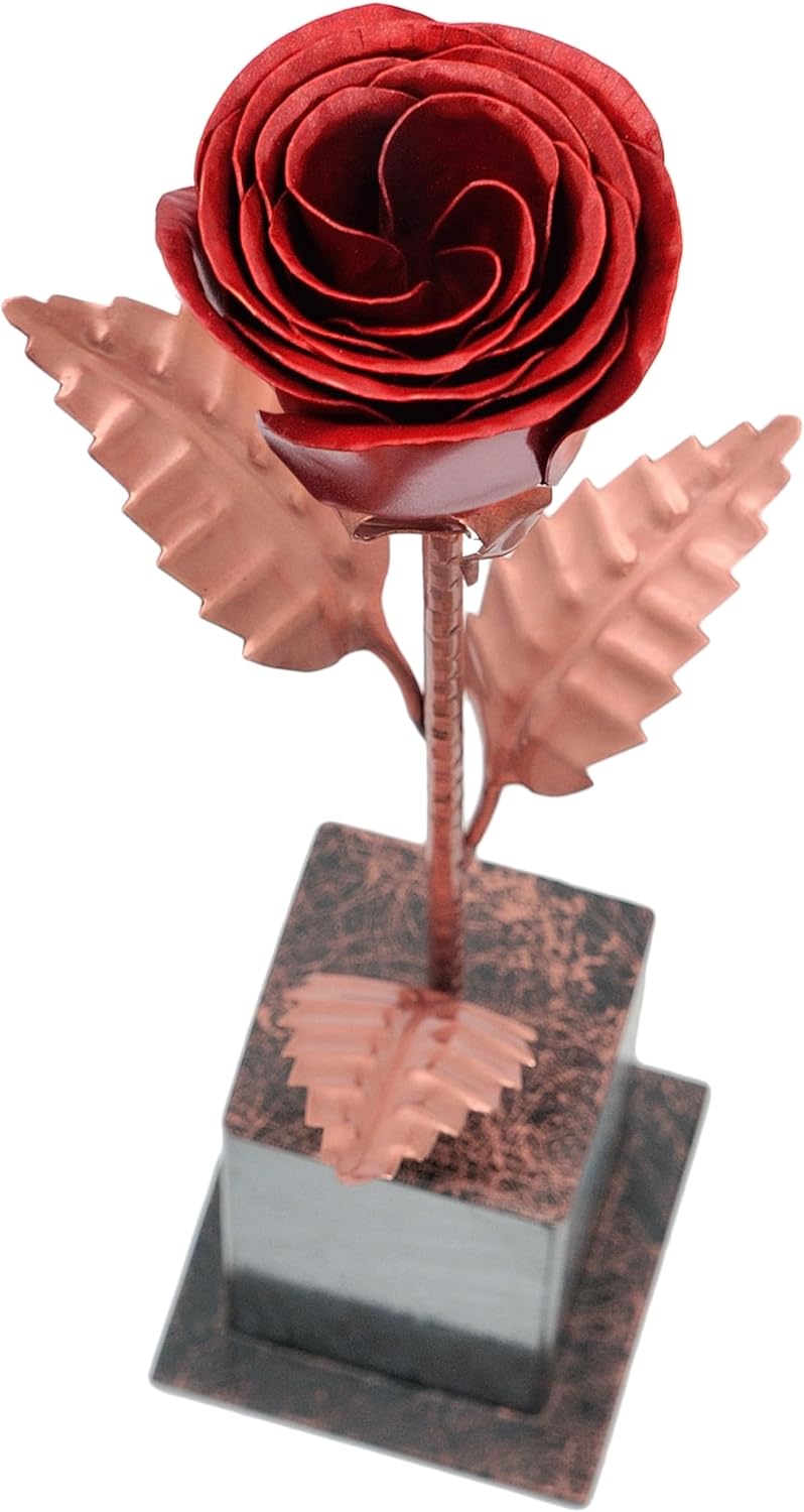 Solid Copper Rose with Black & Copper Base – 7th or 22nd Wedding Anniversary Flower Keepsake