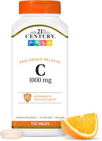 21st Century Vitamin C 1000mg Prolonged Release Tablets (110 Count), Ascorbic Acid Immune Support Vitamin C Supplement for Women & Men with Antioxidant Support, Non-GMO, Gluten Free, Vegan
