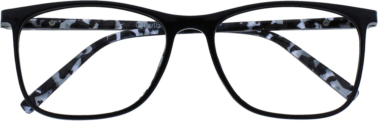 OPULIZE ARC Large Reading glasses for Women Men,Scratch Resistant Rectangular frame with Spring Hinges, Black With Hand Finished Translucent Pattern Arms +2.5 (Pack of 1)