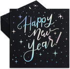 Whaline 80Pcs New Year Luncheon Napkins Disposable Paper Napkin Decorative Black Holographic Happy New Year Dessert Dinner Hand Napkin for Christmas Party Supplies Table Decor
