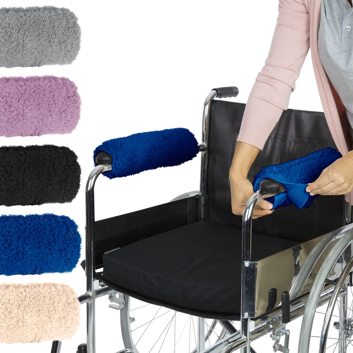 Vive Wheelchair Armrest Pads (2 PCS) - Memory Foam Sheepskin Cushion Accessories for Transport Electric Wheel Chair Arm Rests - for Adults, Seniors, Handicapped - Soft Support for Office Chair
