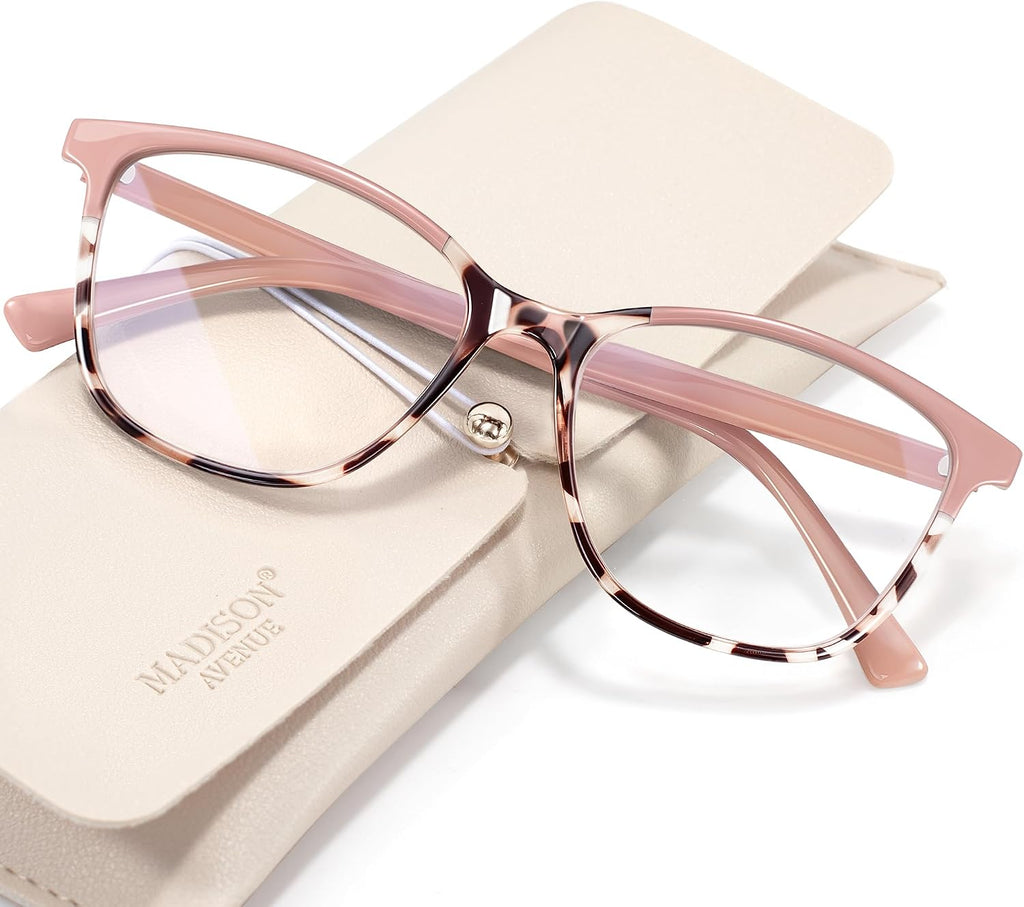 Madison Avenue Square Vintage TR90 Blue Light Blocking Reading Glasses for Women, Anti Eyestrain/Glare Computer Readers