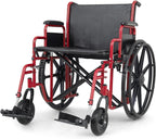 Magshion Extra-Wide Bariatric Wheelchair – 500 lb Capacity, 24” Seat, Heavy-Duty Foldable Self-Propelled Chair – Red Frame