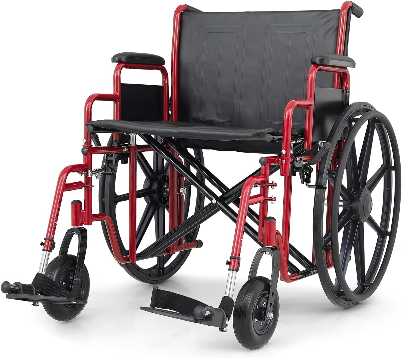 Magshion Extra-Wide Bariatric Wheelchair – 500 lb Capacity, 24” Seat, Heavy-Duty Foldable Self-Propelled Chair – Red Frame