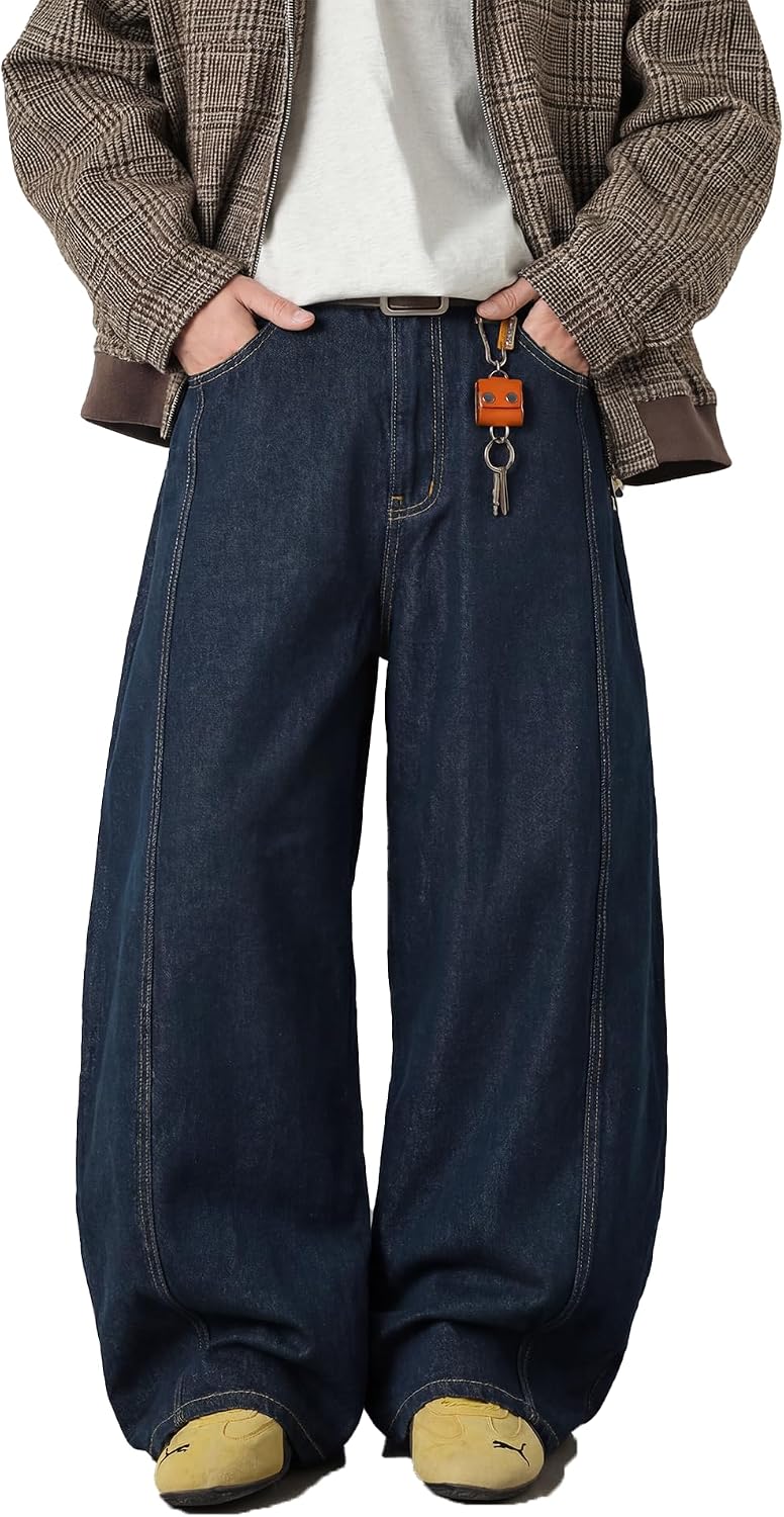 Baggy Hip Hop Jeans for Men Wide Leg Skater Denim Pants Casual Loose Fit Long Trousers