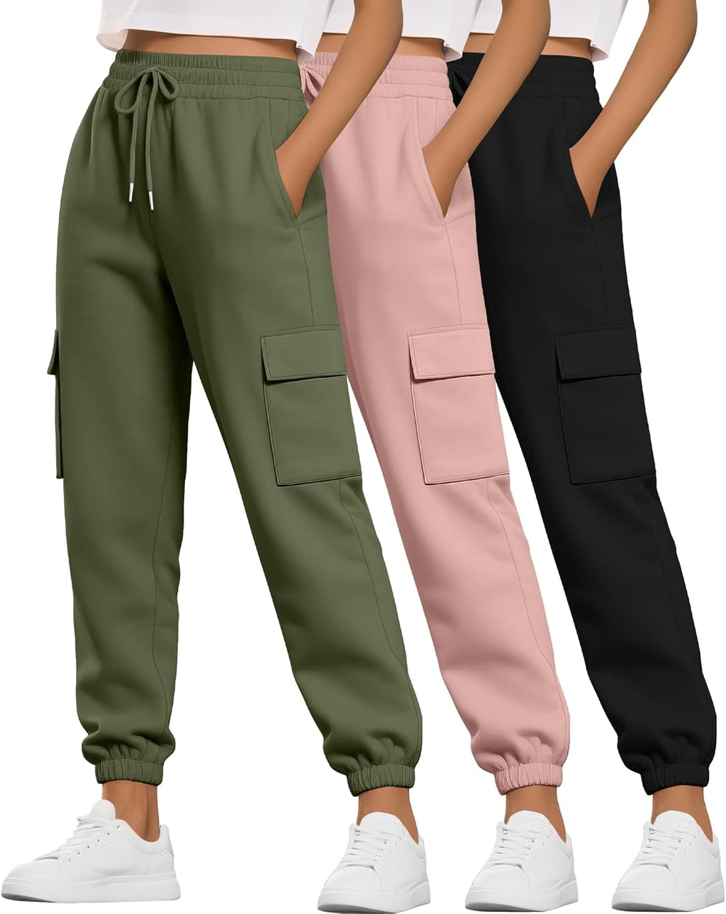 Neer 3 Pack Women's Cargo Sweatpants Joggers Pants Causal Gym Athletic Workout High Waist Bottom Y2k Fall Outfits with Pocket