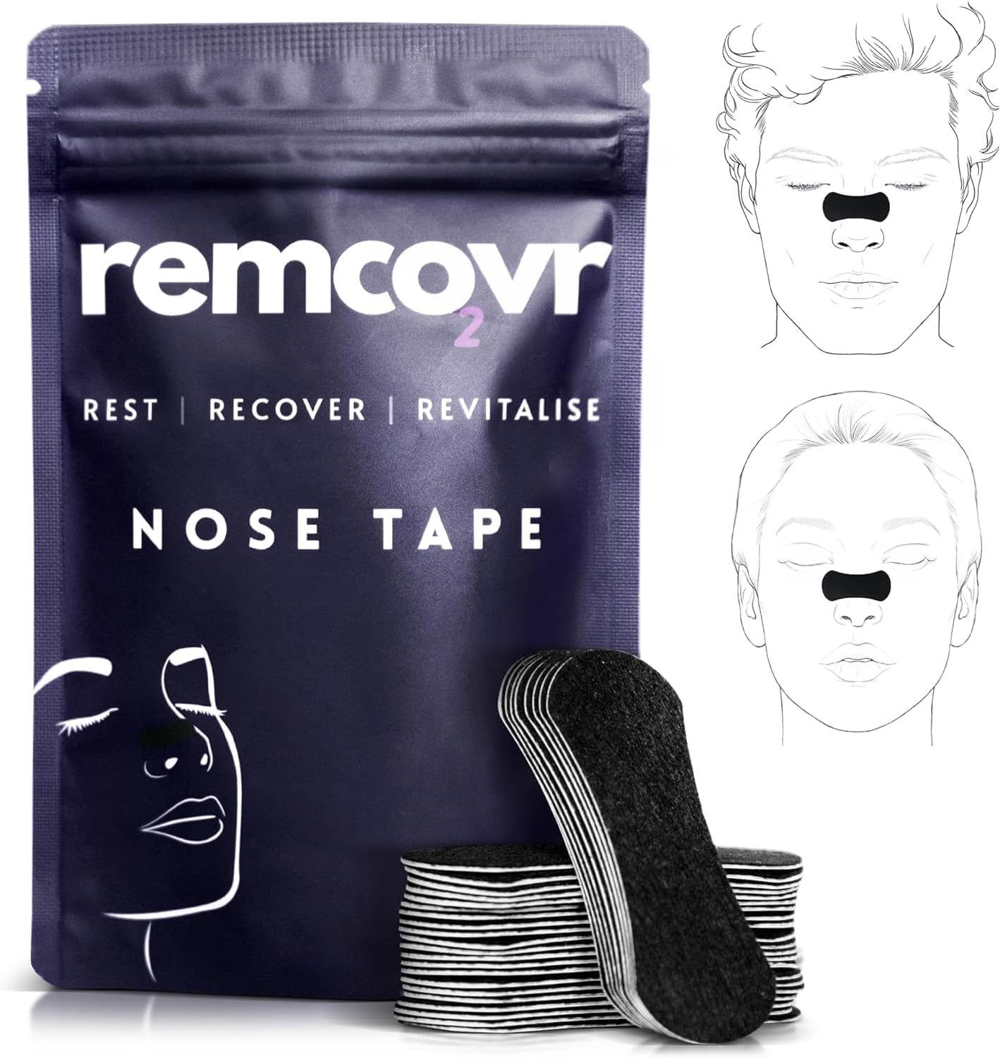 Nasal Strips for Breathing - 30 Nose Breathing Strips for Enhanced Oxygen Intake - Strong Adhesive Nasal Strips for Snoring - Breathing Nose Strips - 1 Month Supply - Nose Strips for Breathing