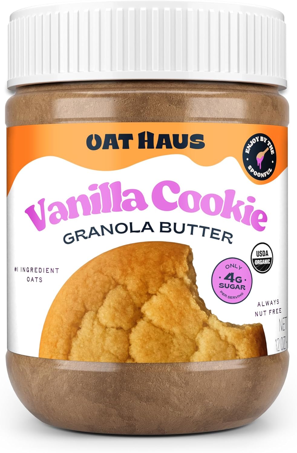 Oat Haus Organic Vanilla Cookie Granola Butter | Peanut-free, Almond (Tree-Nut) Free, & School-Safe (Top 8 Allergen Free) | Sunflower Seed & Cookie Butter Alternative | 12 oz (1 Jar)