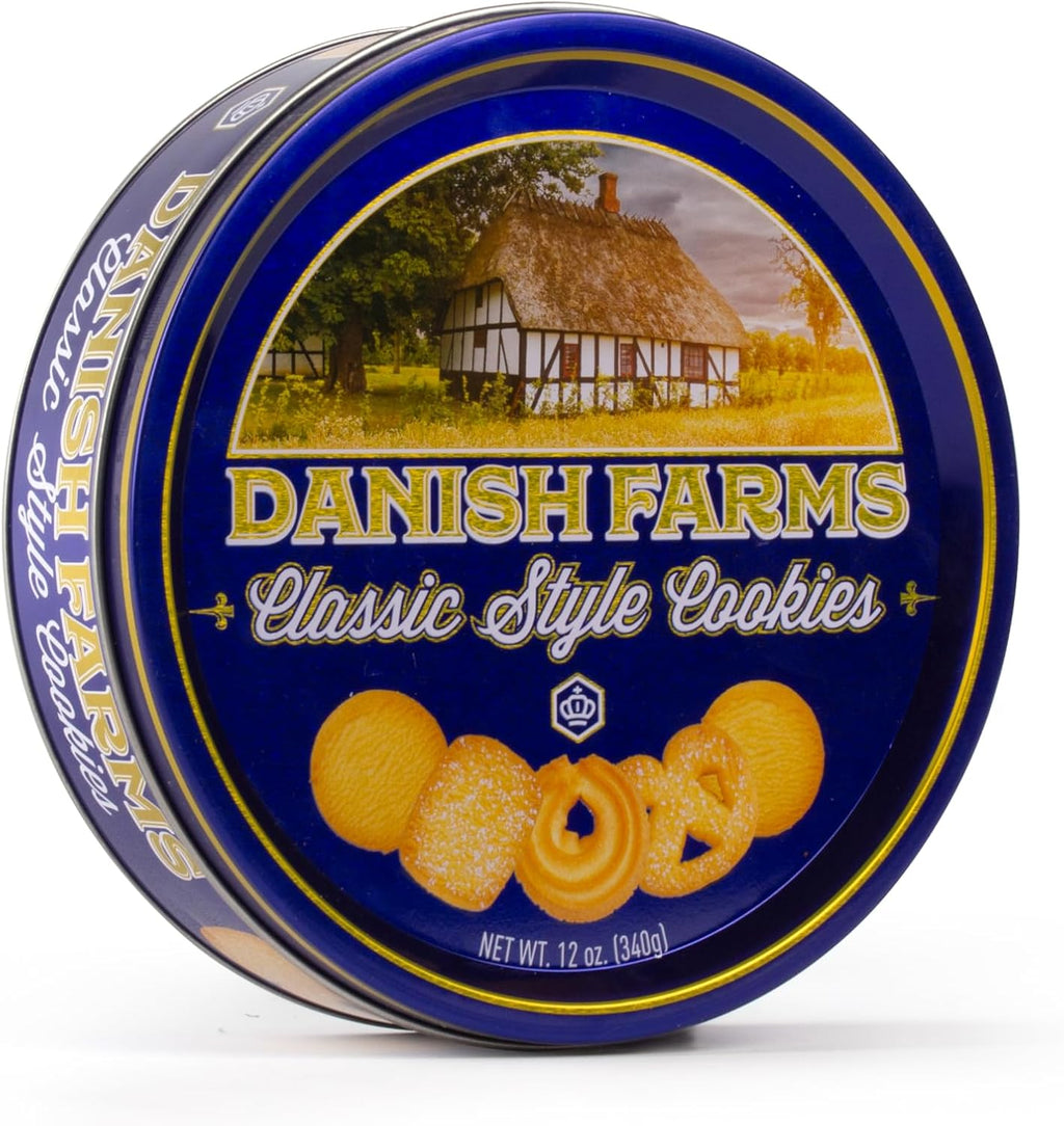 Danish Farms Traditional Butter Cookies, 12-Oz. Blue Cookie Tin, Traditional Danish Recipe Butter Cookies for Dessert or Snack, Gift Cookie Tin, Retail Pack