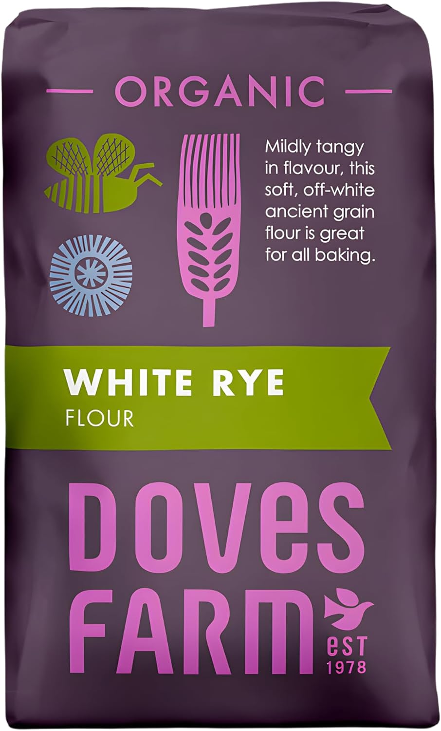 Doves Farm Organic White Rye Flour 2.2 lb (1 kg) - Ancient Grain Light Rye Flour for All British Baking: Breads, Sourdoughs, Cakes, Cookies & More | Kosher & Vegan Friendly | Imported From UK
