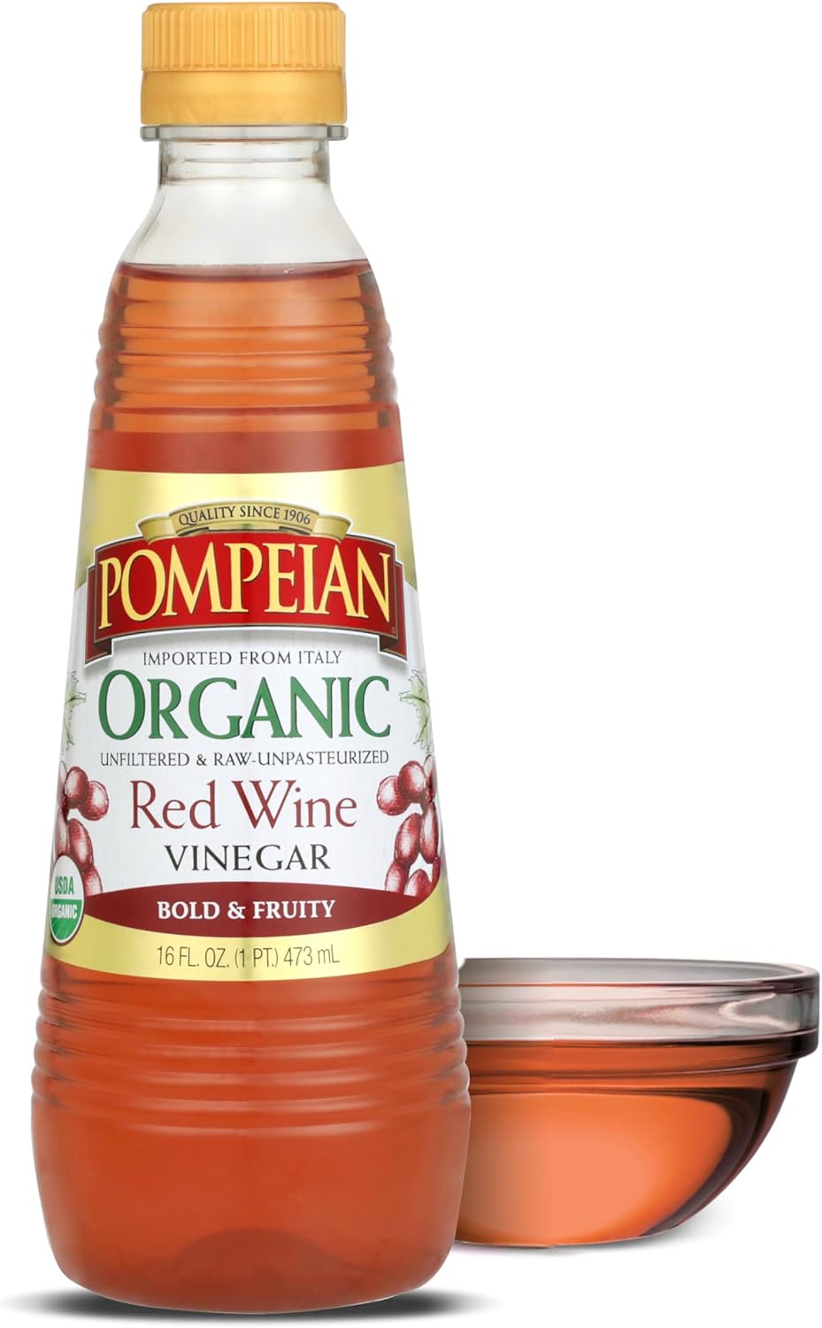 Pompeian Gourmet Organic Red Wine Vinegar, Unfiltered & Unpasteurized, 16 Fl Oz