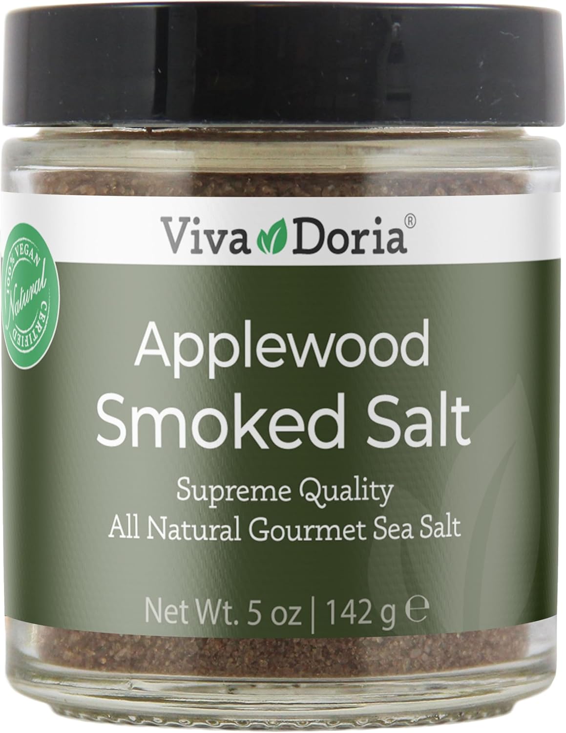 Viva Doria Applewood Smoked Sea Salt - Fine Grain, 5 Oz Glass Jar