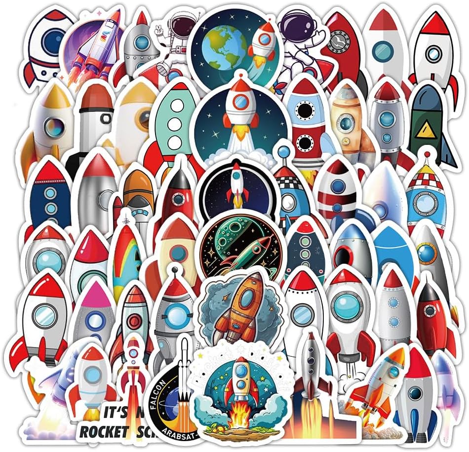 60 Pcs Rocket Stickers for Kids,Vinyl Cartoon Space Rocket Aerocraft Decals for Laptops,Space Aircraft Decoration DIY Scrapbook,guitar,phone,Luggage Wall Graffiti sticker collectors lovers...(Rockets)