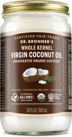 Dr. Bronner's - Organic Virgin Coconut Oil (Whole Kernel, 30 Ounce) - Coconut Oil for Cooking, Baking, Hair and Body, Unrefined and Fresh-Pressed, Rich and Nutty Flavor, Fair Trade, Vegan, Non-GMO
