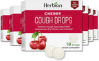 HERBION Naturals Cough Drops, Dietary Supplement, Soothes Cough, for Adults and Children Over 6 Years, No Artificial Flavor, No Added Color, 108 Count, Cherry, Pack of 6
