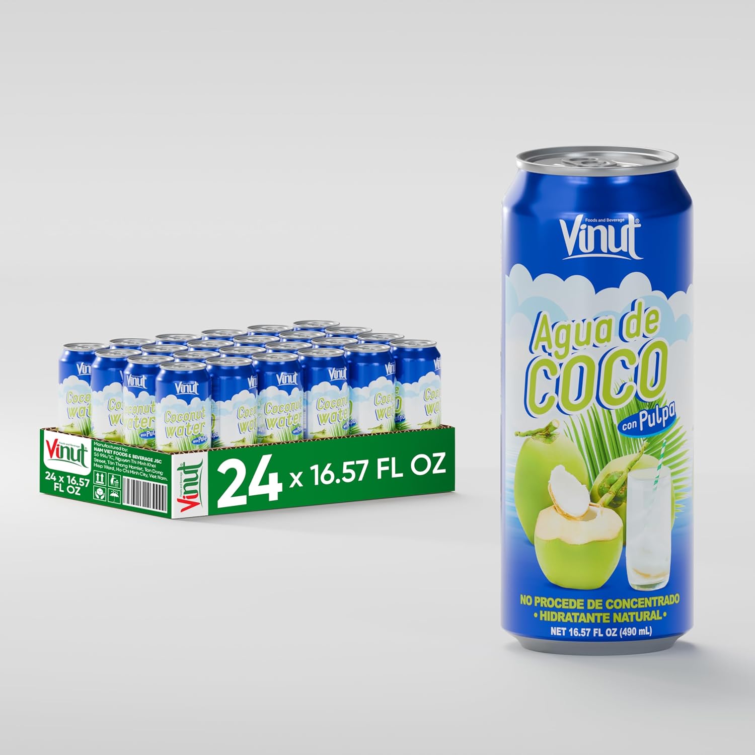 Vinut Original Coconut Water Drink With Pulp (16.57 fl oz, Pack of 24), Hydrate Naturally, Fresh, High Calcium, Potassium, Nutrient Rich, Not From Concentrate, Strong Coconut Flavor and Aroma