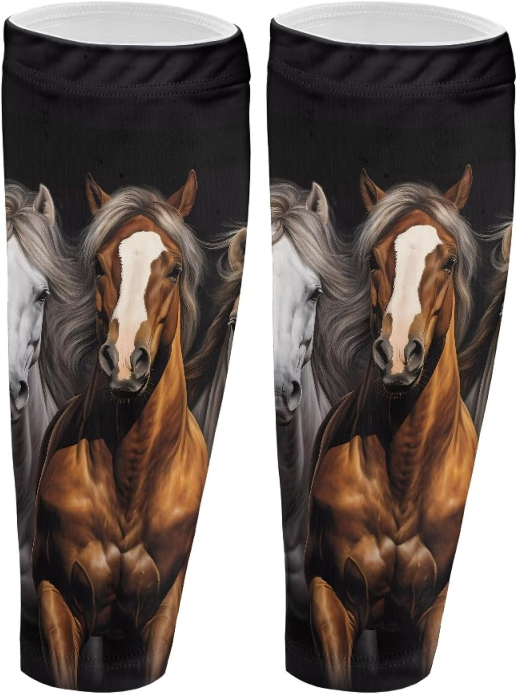 FUSRIRE Horse Leg Sleeve for Men Women Animal Print Leg Compression Sleeves Set of 2 Leg Warmers Covers Leg Compression Socks Calf Support Sleeves Sports Accessories