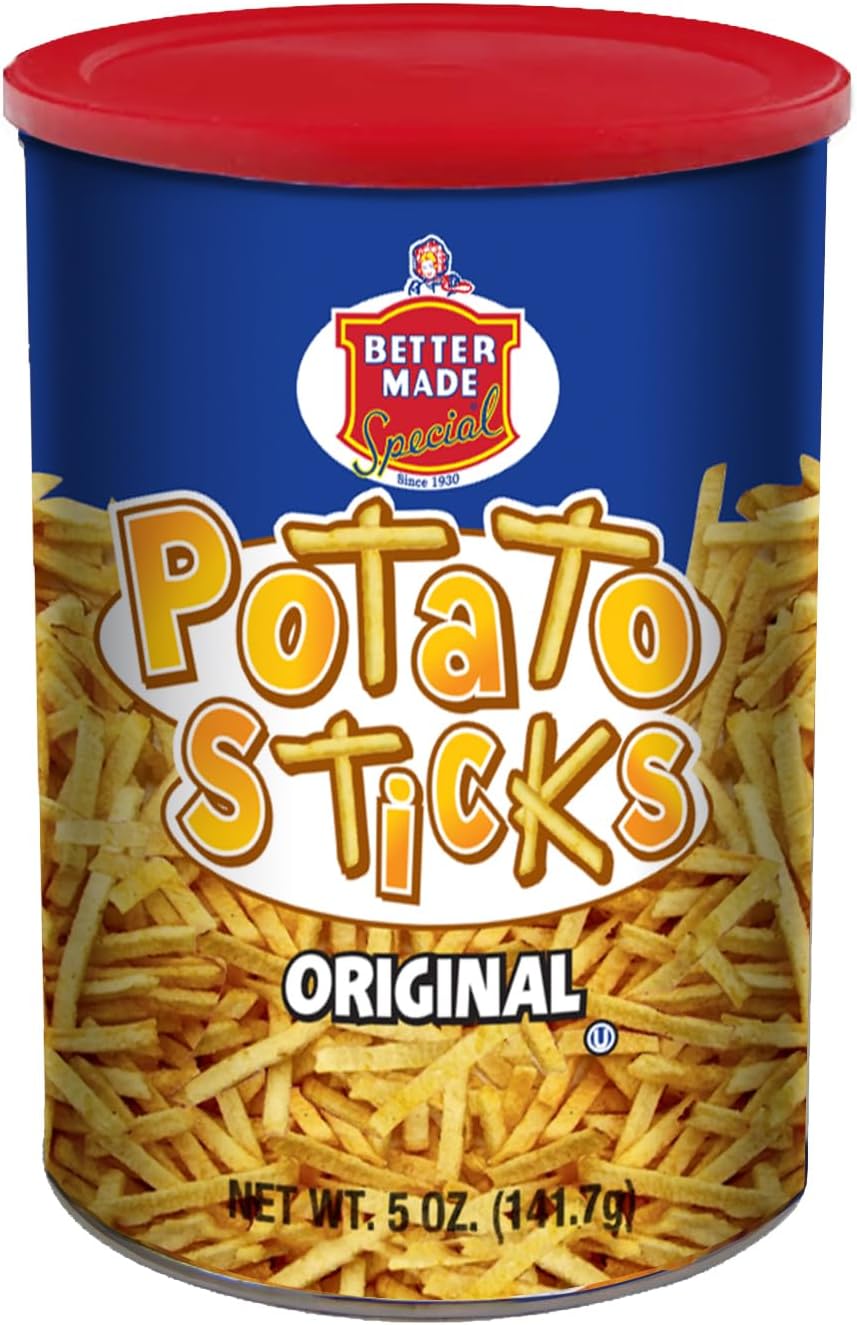 Better Made Potato Sticks 5oz Canister - Shoestring Potato Sticks - Gluten Free - Crunchy, Crispy Snack from Fresh Potatoes - Resealable Lid (Original, Single Can)