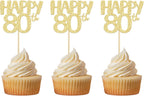 Gyufise 24Pcs Happy 80th Cupcake Toppers Gold Glitter Number 80 Cupcake Pick Decorations for 80th Birthday Celebrating Anniversary Party Cake Decorations Supplies