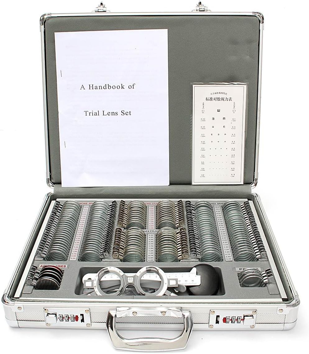 CGOLDENWALL 158Pcs Optical Trial Lens Set Metal Rim Aluminium Silver Case with Trial Frame with Case