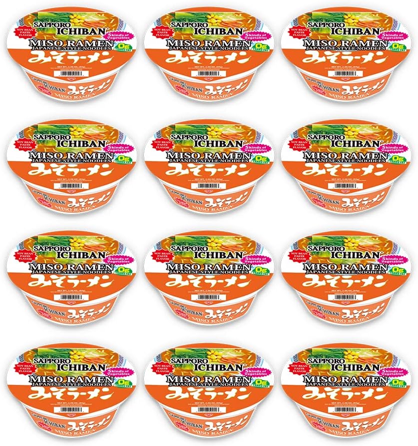 [SAPPORO ICHIBAN] Miso Ramen Bowl (Donburi) Noodles, No. 1 Tasting Japanese Instant Cup Noodles (2.94 oz x 12 Bowls) (Miso)