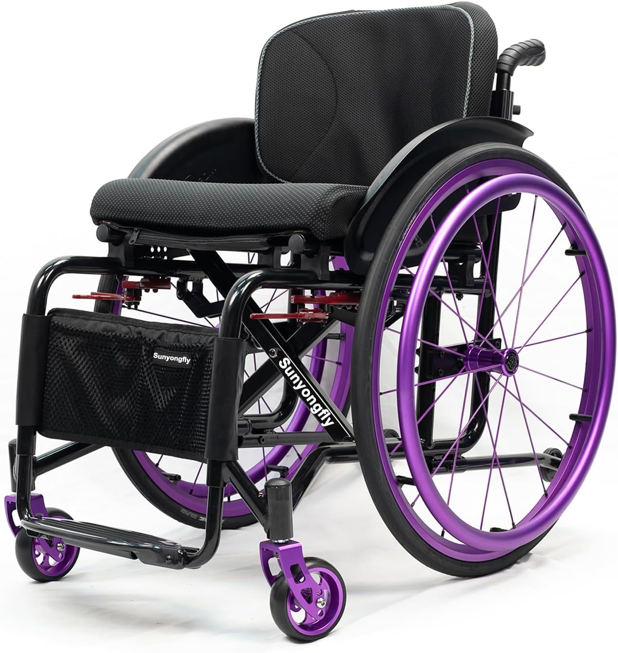 Lightweight Sports Wheelchair Foldable Adult Wheelchair Aluminium Wheelchair All Terrain Wheelchair for Youth, Adults, Elderly(Seat Width 42cm,Purple (B))