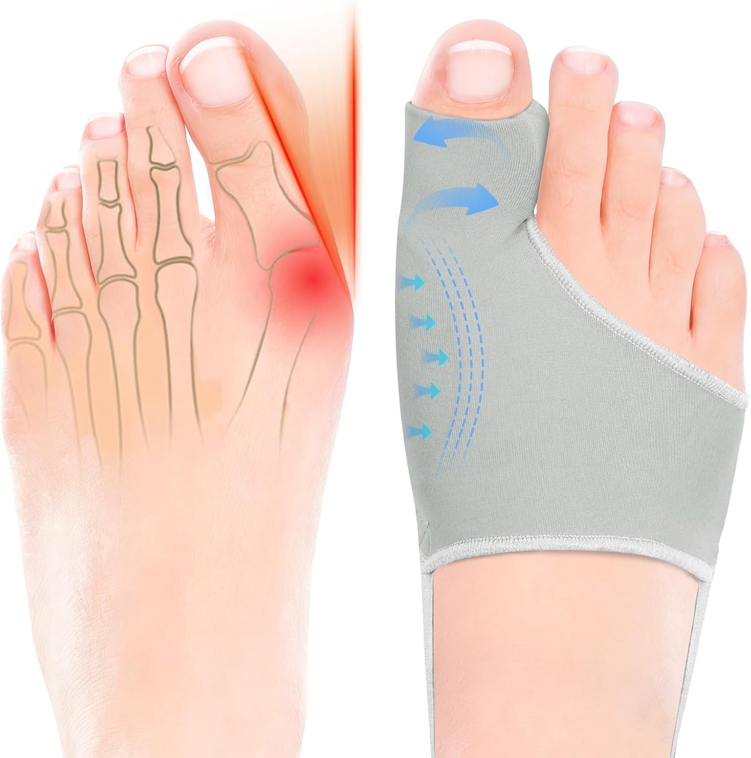 2PCS Bunion Corrector for Women & Men Big Toe, Big Toe Separators, Hammer Toe Straightener, Bunion Pads with Spacers, Hallux Valgus Pain Relief, Comfortable & Breathable for Day/Night