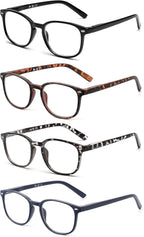 JM 4 Pack Square Reading Glasses, Spring Hinge Readers for Men Women, Mxied Color +2.0
