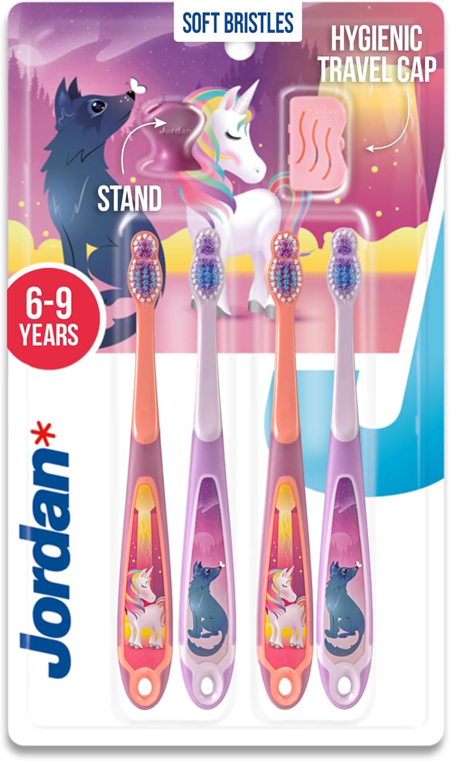 Jordan* ® | Step 2 Kids Toothbrush | 3-5 Years, Soft Bristles, BPA Free,4 Pack | Pink