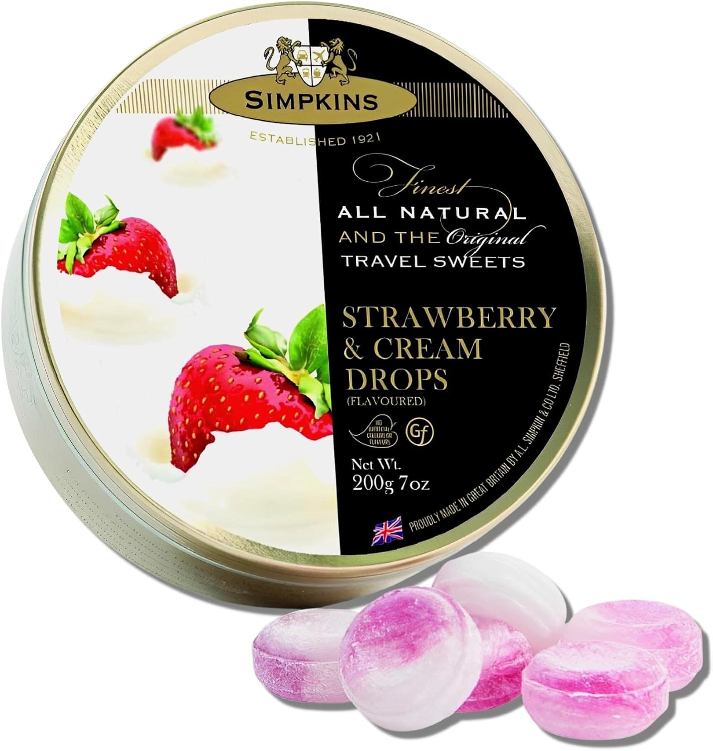 Simpkins Strawberry and Cream Candy - Strawberry Cream Hard Candy - All Natural British Sweets & Old Fashioned Candy - Strawberry Drops in English Candy Drops Tin Without Artificial Flavor (7 oz)